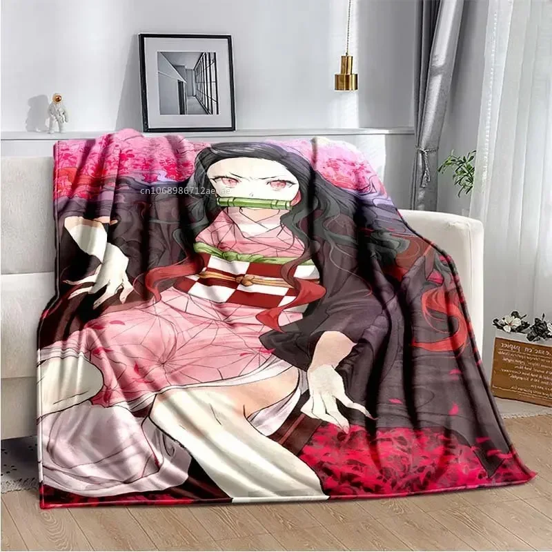 Anime Demon Slayer Kimetsu no Yaiba Fleece Blanket Nezuko Kamado Tanjiro Kamado Soft Bedding Bedspread Sofa Warming Cover@0￥