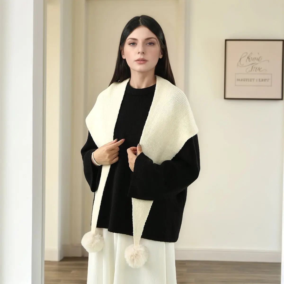 محبوك الشعر الكرة مثلث شال وشاح ناعم بلون النساء شتاء دافئ رشاقته يلتف الرقبة حماية شال رقيق وشاح