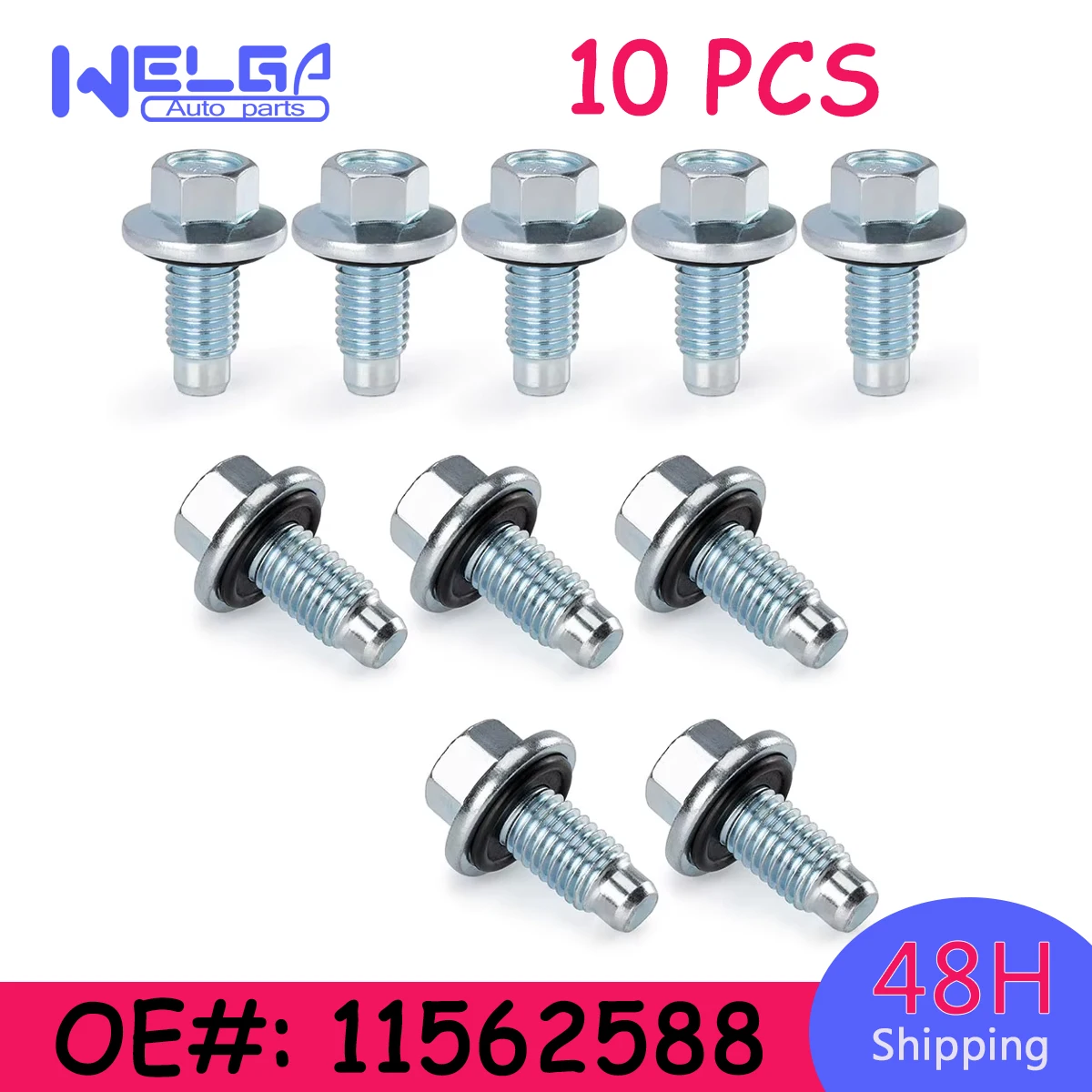 10PCS New For General Motors Engine Oil Pan Drain Nut Sump Plug Bolts Washer Protection M12×1.75 11562588 653096