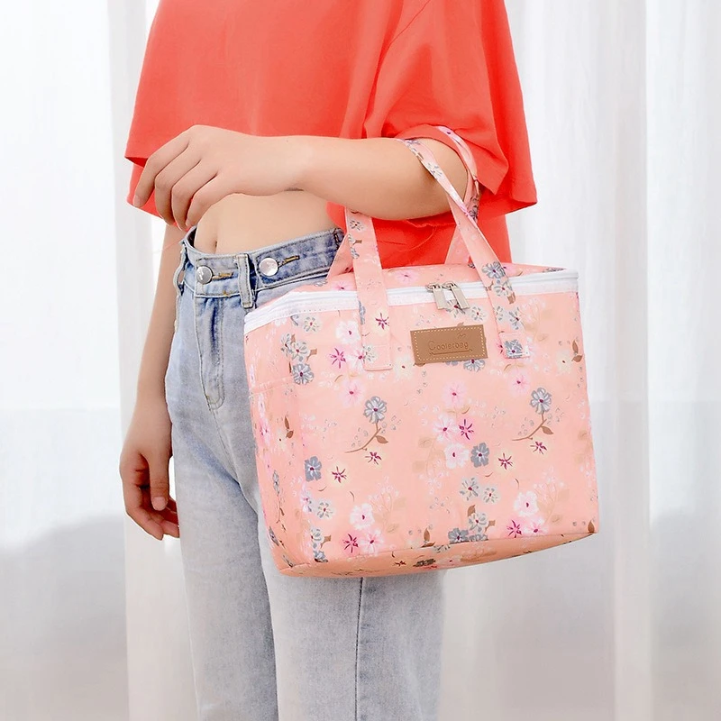BYMONDY Square Large Cooler Bag for Women Floral Lunch Bags Picnic Food Meal Storage Container Family Party Lunch Box Portable