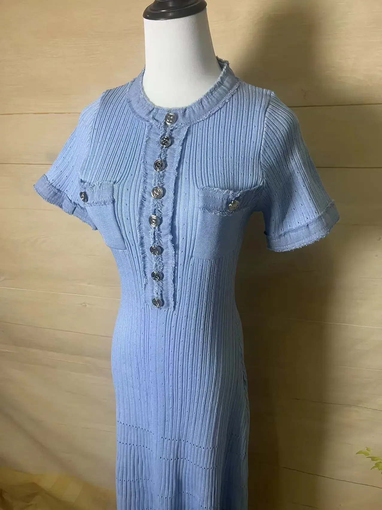 

Denim Patchwork Floor length Dress Women's 2025 Spring Slim Knitted Elegant Evening Birthday Party Maxi Dress