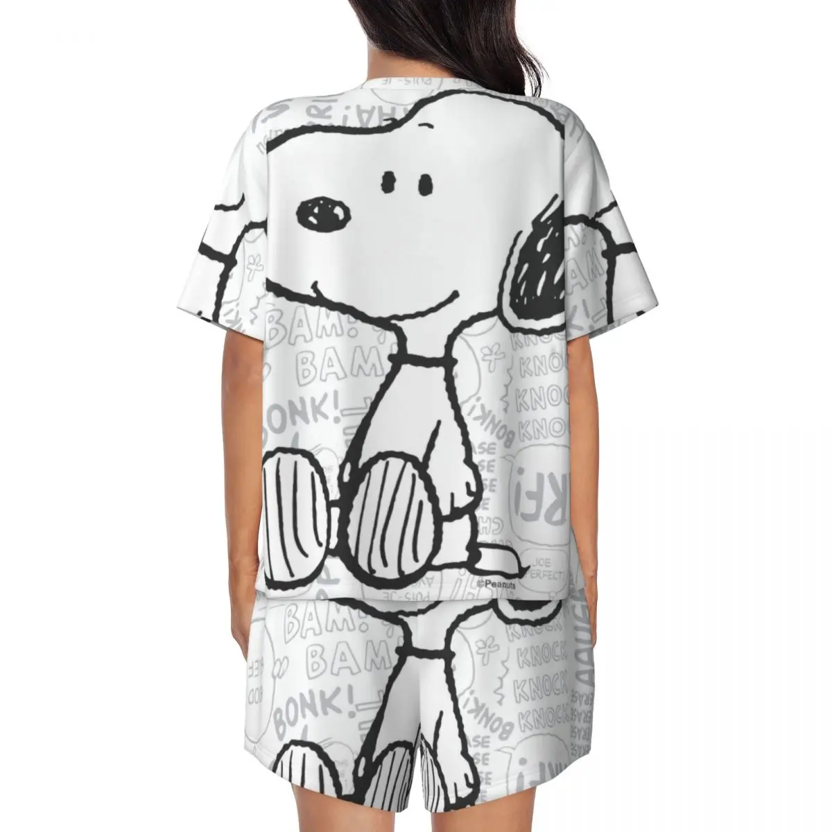 Women Anime Manga Snoopy Woodstock Pajamas Set Custom Print Short Sleeve Sleepwear Loungewear Pjs 2 Piece Sets