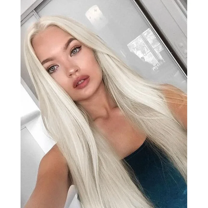 Platinum Blonde Wig for Women Silky Straight HalloweenBlonde Lace Front Wigs US