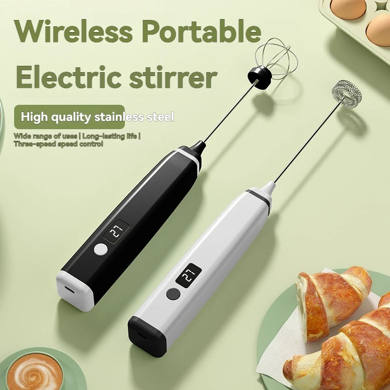 USB wiederaufladbarer elektrischer Schneebesen-Mixer, Kaffeeaufschäumer, doppelköpfiger Milchaufschäumer, Küchenhelfer zum Backen