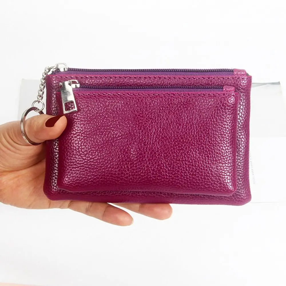 Fashion PU Leather Slim Wallet Zipper Lychee Pattern Credit Card Holder Solid Color Large Capacity Coin Purse