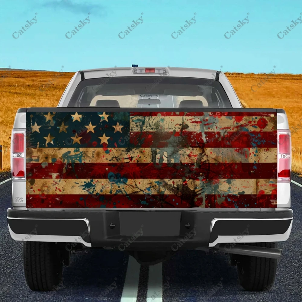 Distressed American Flag Truck Tailgate Wrap Professional Grade Material Universal Fit for Full Size Trucks Weatherproof