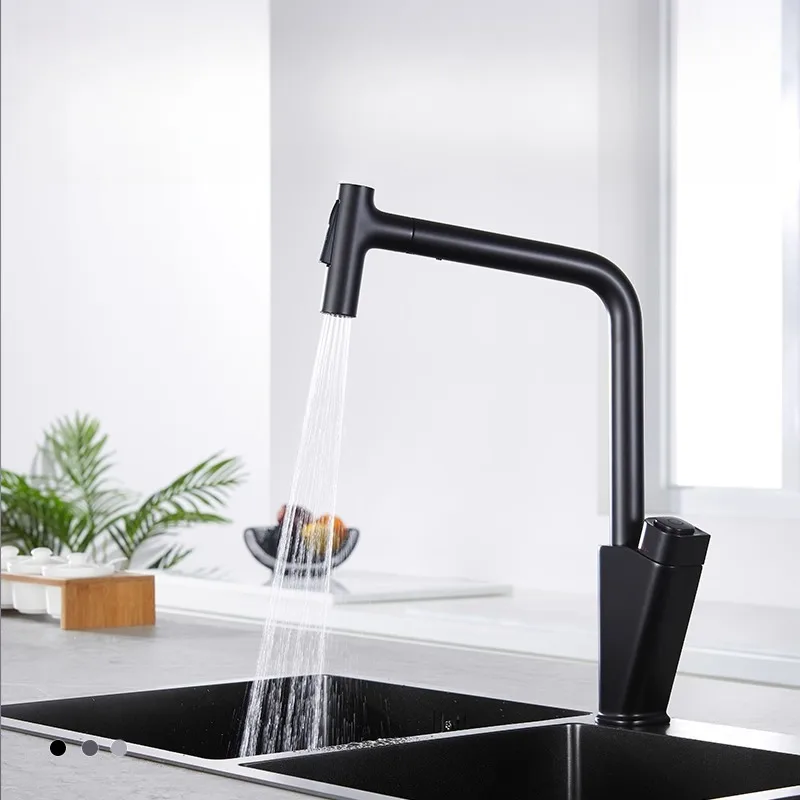 Gunmetal Kitchen Cold and Hot Water Faucet Pull-out Can Rotate Wash Basin Wash Basin Balcony Button Faucet