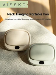 Vissko 1800mAh Handheld Mini Fan Multifunction Neck Hanging Fans 5 Speed USB Rechargeable Fan with Display Screen