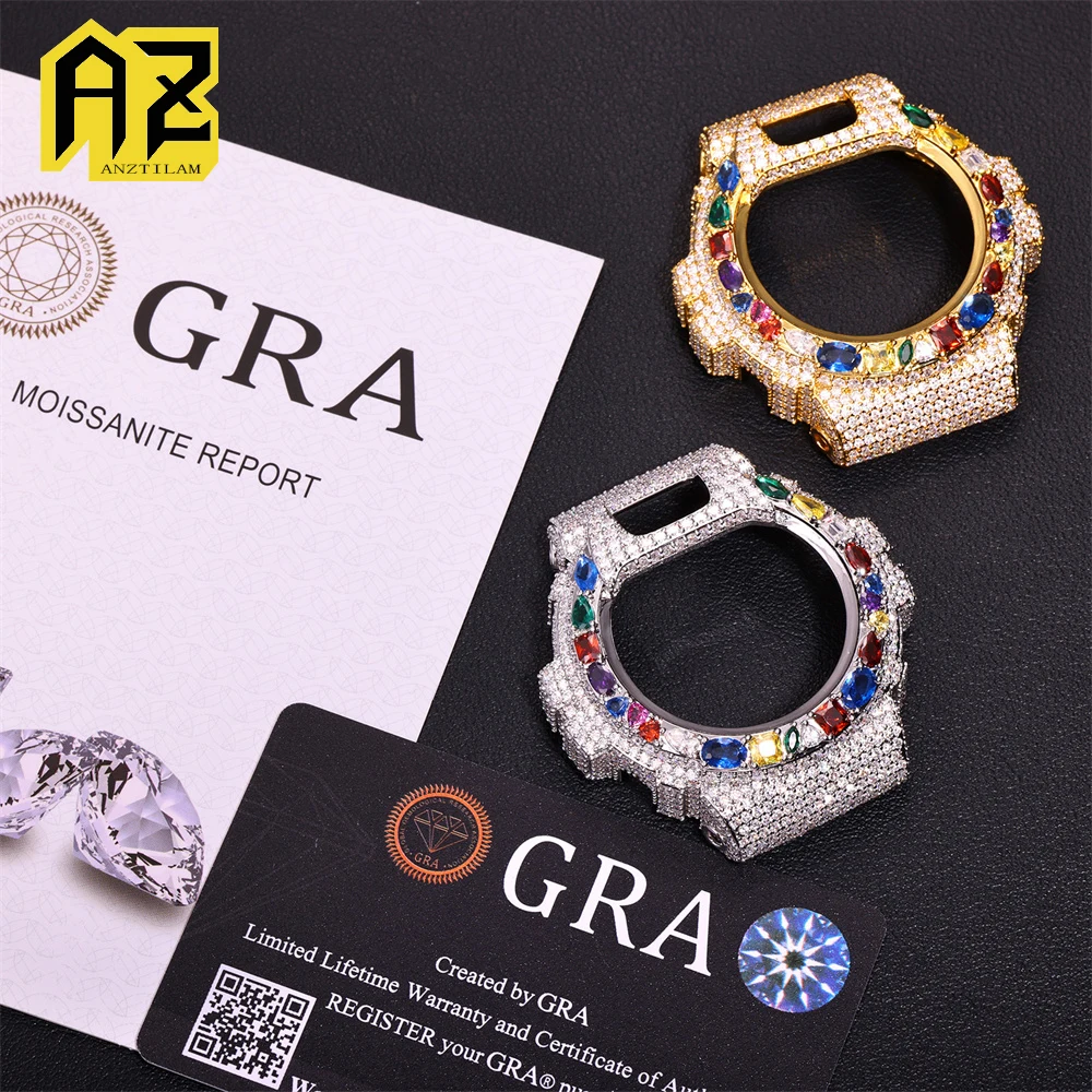 Anztilam VVS Moissanite Brass Watch Case For CAS** DW6900 Bling Can Pass Diamonds Tester With GRA Wrist Diamonds Case Free Ship