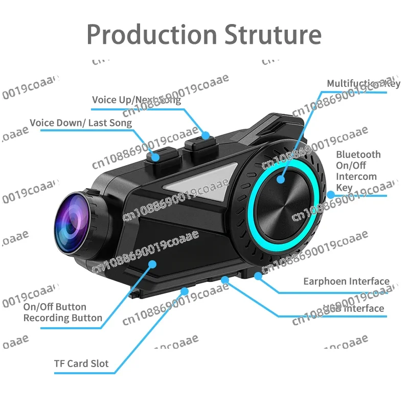 R3 FM Music Share Waterproof Bluetooth WiFi App Video Recorder 2K Camera Motorcycle Helmet Headset Intercom Dash Cam