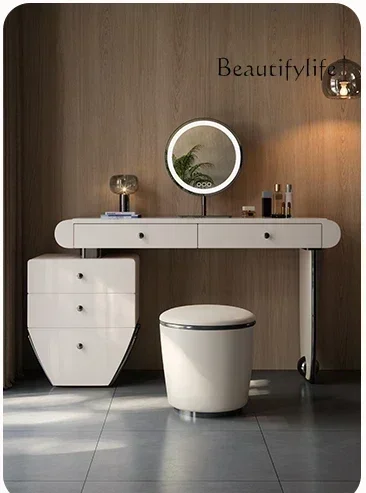 

Italian rock slab solid wood dressing table, modern simple dressing table, bedside table integrated, small apartment bedroom