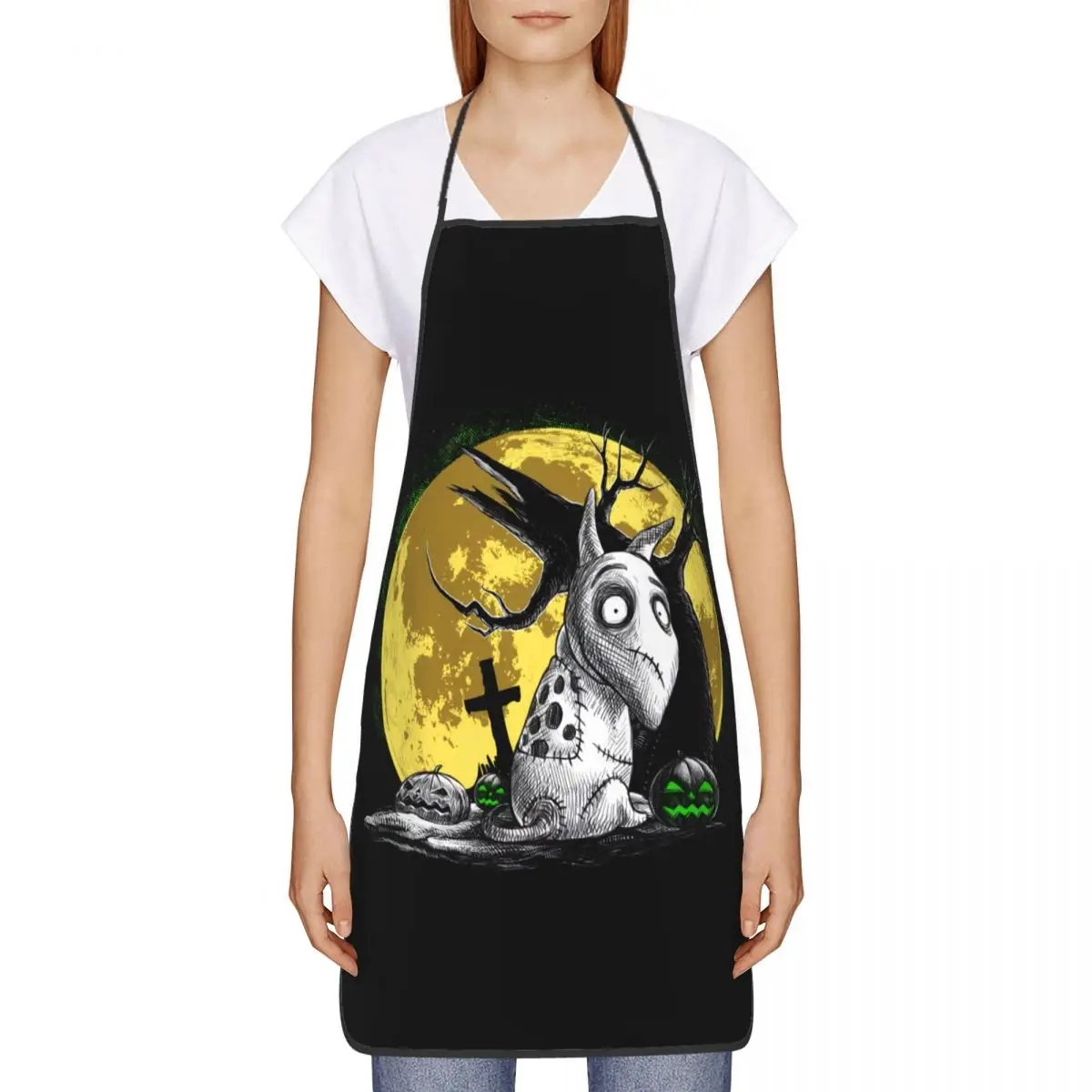 Custom Unisex Halloween Frankenweenie Sparky Dog Kitchen Chef Cooking Baking Apron Men Women Tablier Cuisine for Gardening