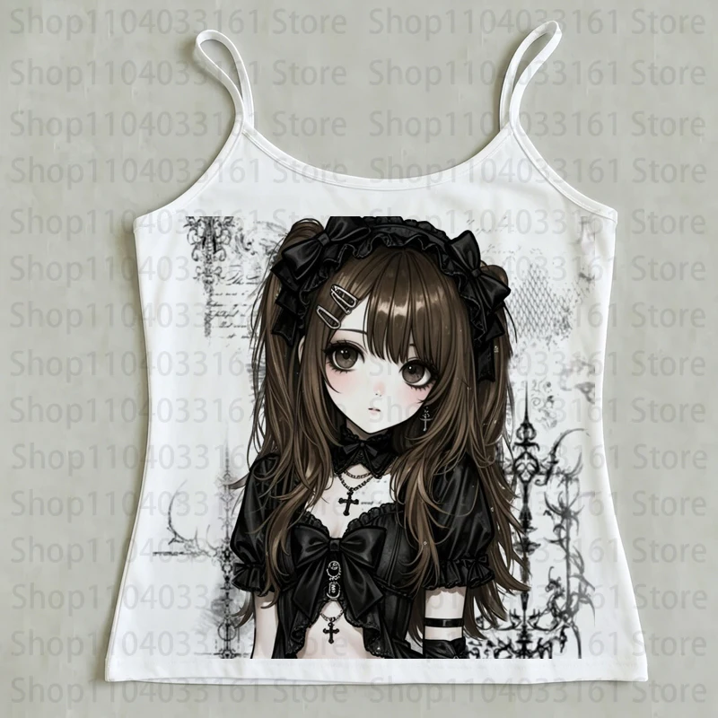 Vintage Gothic Women's Corset Tank Tops Y2k Style Clothes Emo Girls Crop Tops 2000s Eyes Graphics Camisole Grunge Tops Baby Tees