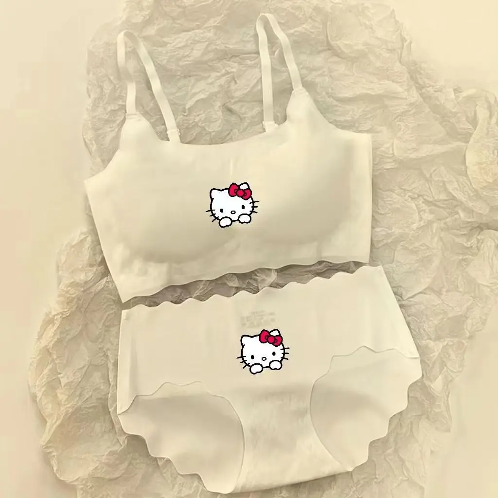 คาวาอิ Sanrio ต้นฉบับชุดเด็กผู้หญิง celana dalam Bahan Sutra น้ำแข็ง Hello Kitty ชุดชุดรวบรวมเสื้อชั้นในใส่ออกกำลังกายชุดชุดชั้นในเด็กผู้หญิง