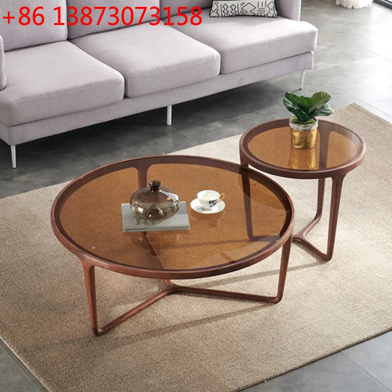 

Североамериканский черный орех, стеклянный журнальный столик из цельного дерева, скандинавский круглый чайный столик для гостиной, итальянский светильник, роскошный бытовой столик