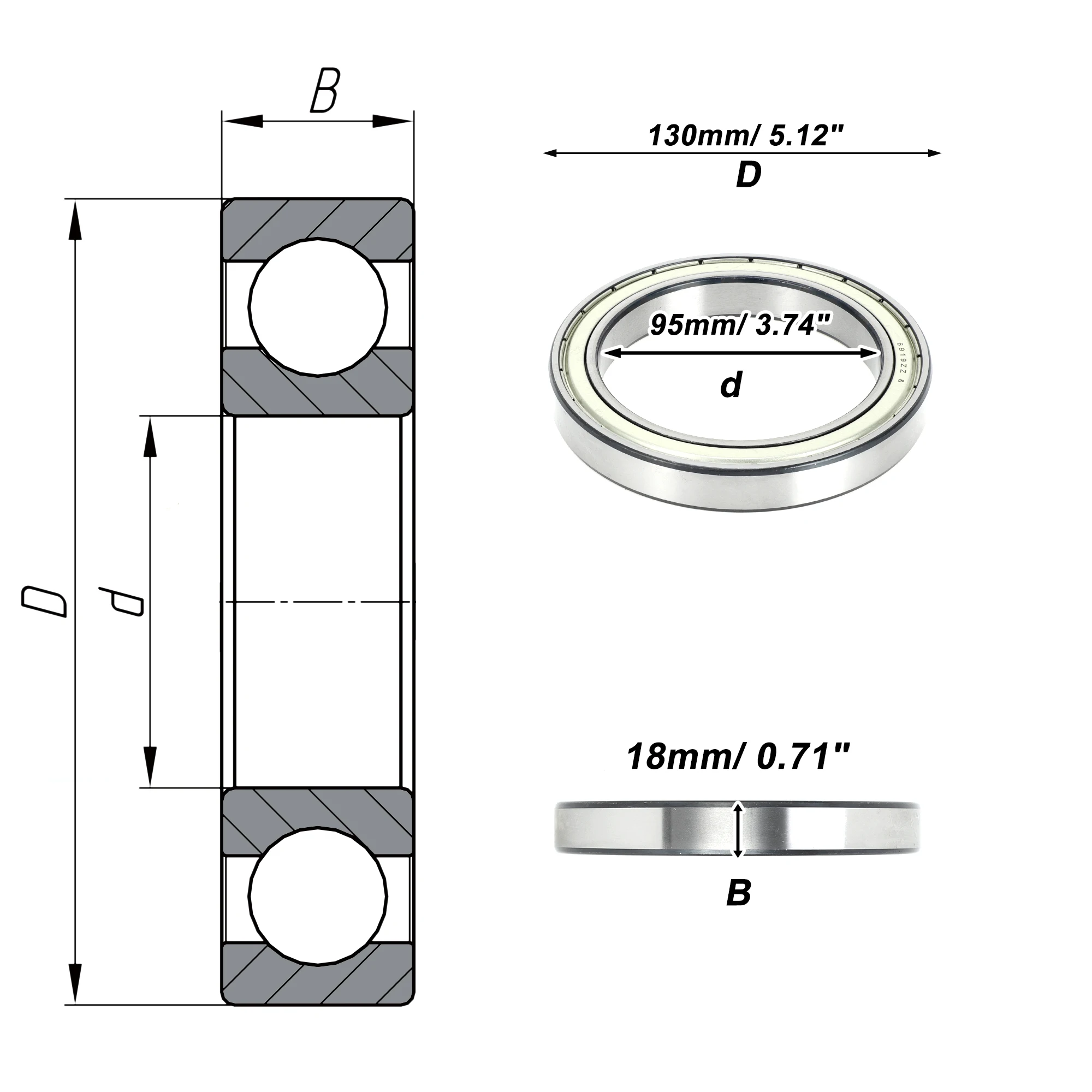 Motoforti 6919ZZ rodamientos de bolas de ranura profunda P0 95x130x18mm, rodamientos lubricados, doble sello de Metal, patinete, rueda de monopatín