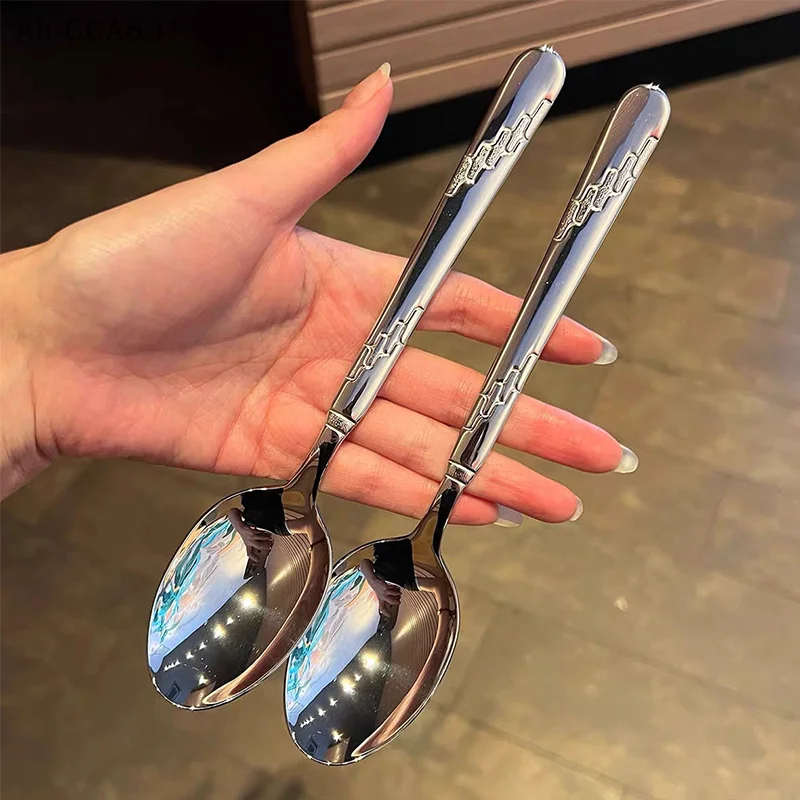 

Stainless Steel Round Spoon Net Red Golden Dinner Long Handle Stirring Dessert Spoons For Kitchen Accessories Gadgets