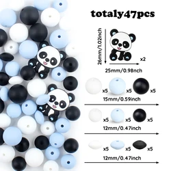 47pcs/Set Panda Silicone Beads 12 15mm Round Lentil Focal Beads Set Baby Teething Beads Teether DIY Pencils keychain Accessories