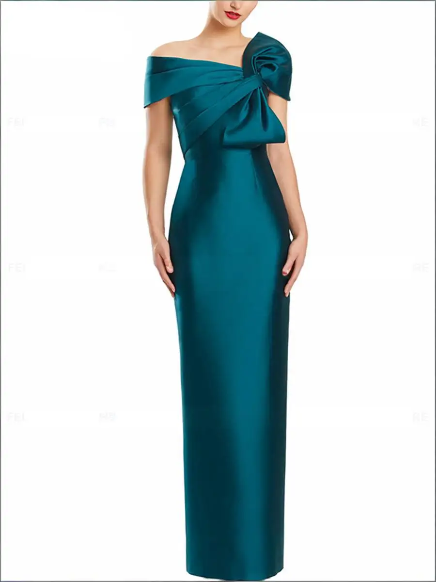 

Beshinel Customized Exquisite Mother of The Bride Dresses 2026 Simple Sheath One Shoulder Satin Bow Wedding Guest Dresses