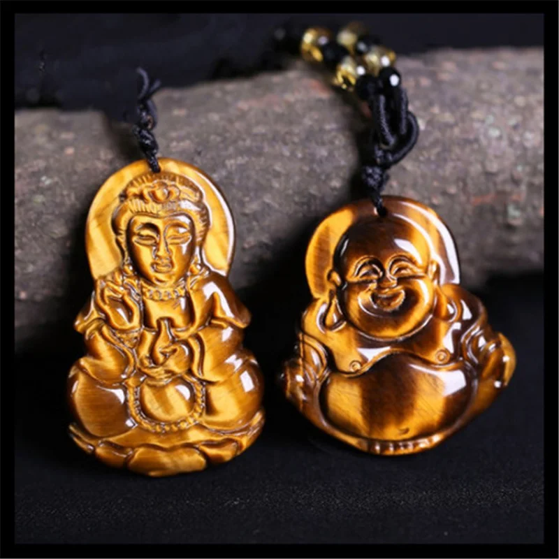 Maitreya Laughing Tiger Eye Stone Guanyin Buddha Pendant Men And Women