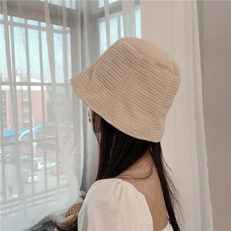 Lazy Summer Bucket Hats Korean Spring Summer Simple Sun Hat Women Outdoor Chiffon Soft Fold Cap Cool Breathable Fisherman Caps