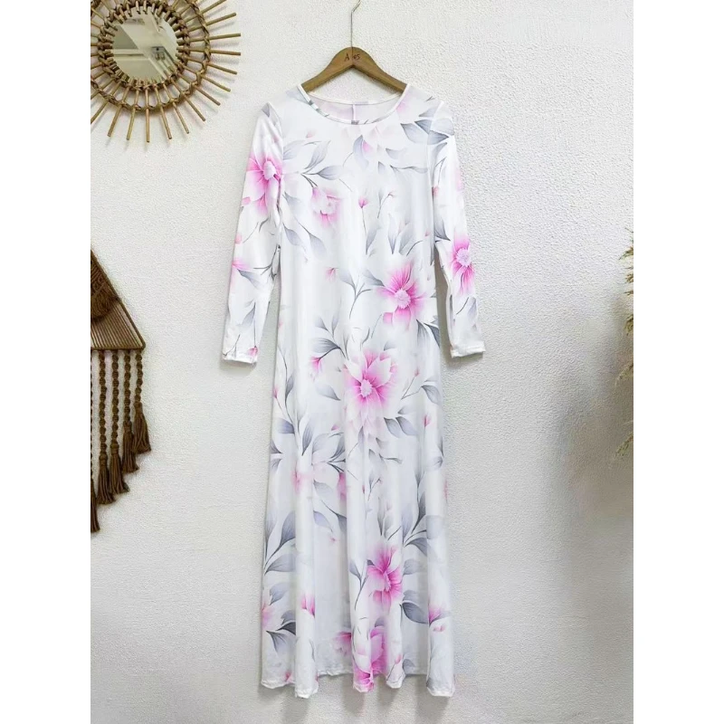 Spring and Summer Simple New Fashion Elegant Temperament Printed Long Dress Casual Long-sleeved Dress for Women