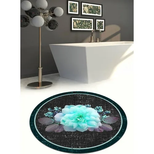 Ardizayn Turquoise, Flower 100x100 cm. Anti-Slip, Not Peel Leather Outsole Round Bath Mat