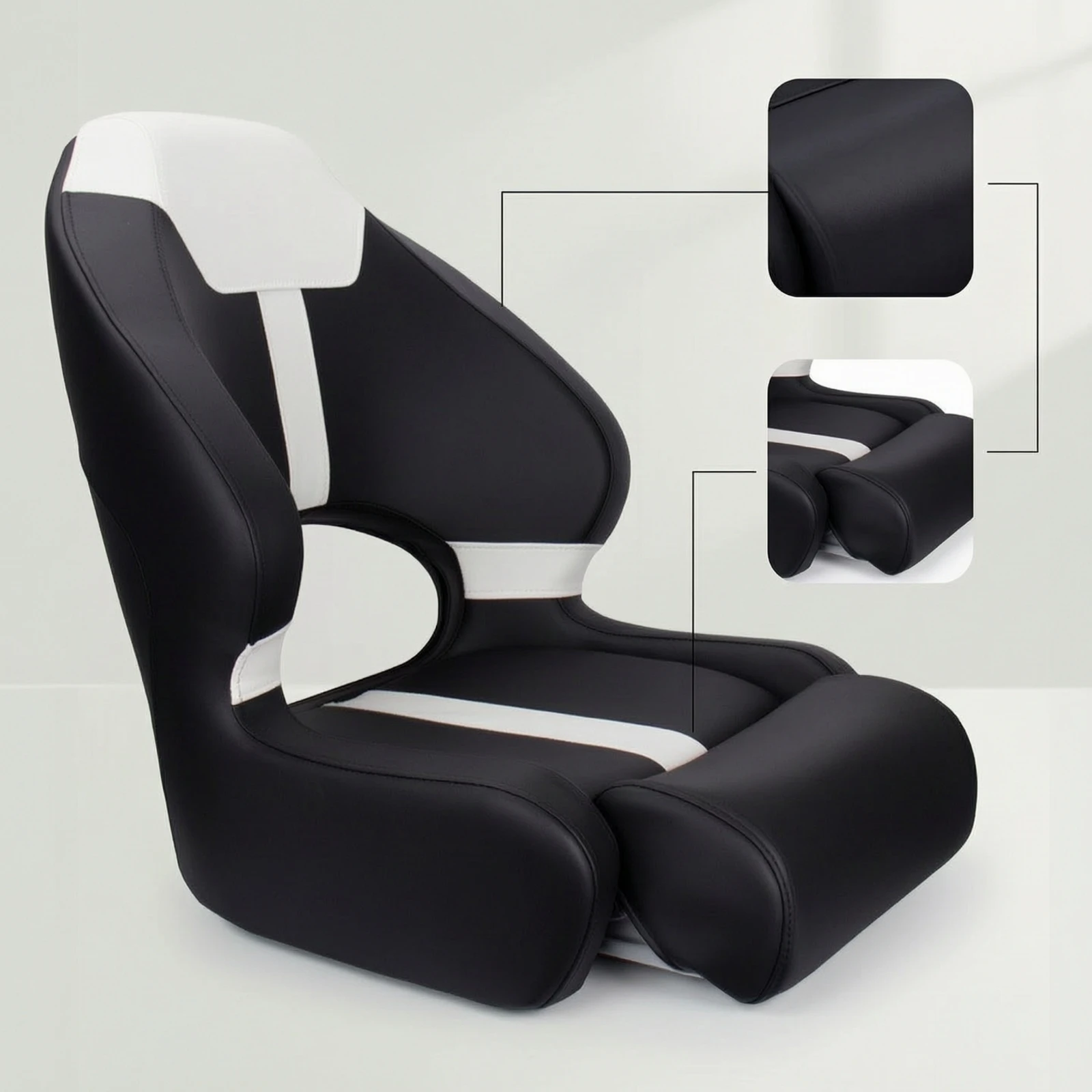Boat Seat with Leg Support Marine-Grade High Back Boat Seat Waterproof Padded for Captains, Steering Station