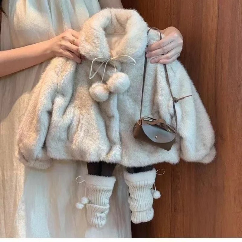 

1-7 Years Baby Girls' Winter Coat Kids Clothing New Children's Plush Thick Fur Jacket for Warmth