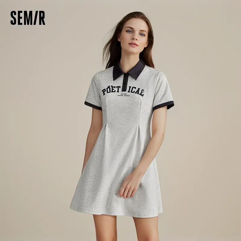 Semir Dress For Women Letter And Panda Print Vintage Style New In 2024 Summer Cinched Waist Color-Blocked Polo Dress