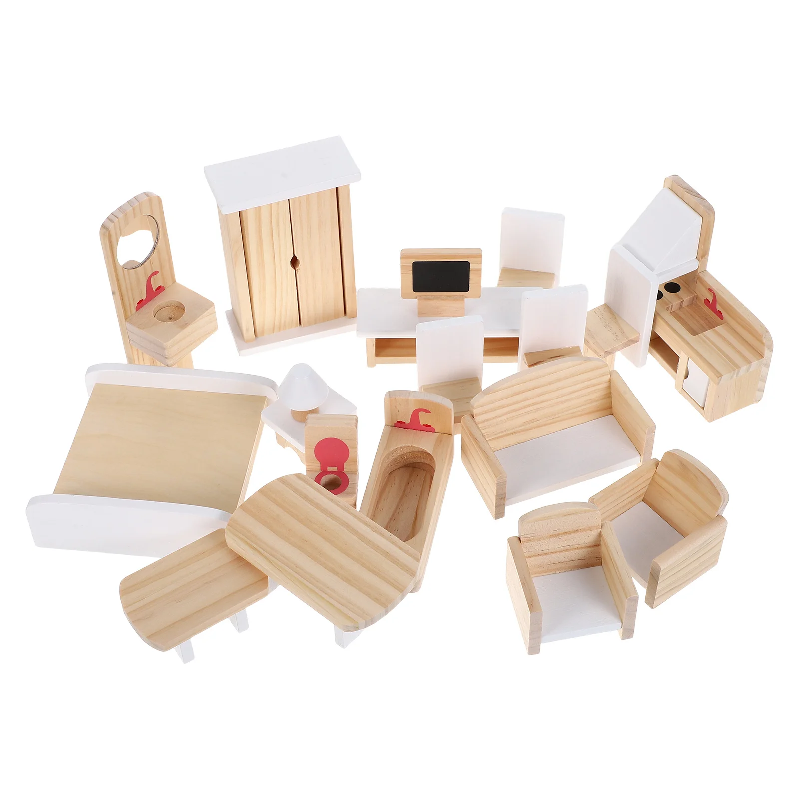 1 set 1 set houten mini-meubels voor kinderen schaal 1:12 tafel stoel set fantasiespel keuken woonkamer - Montessori poppenhuis