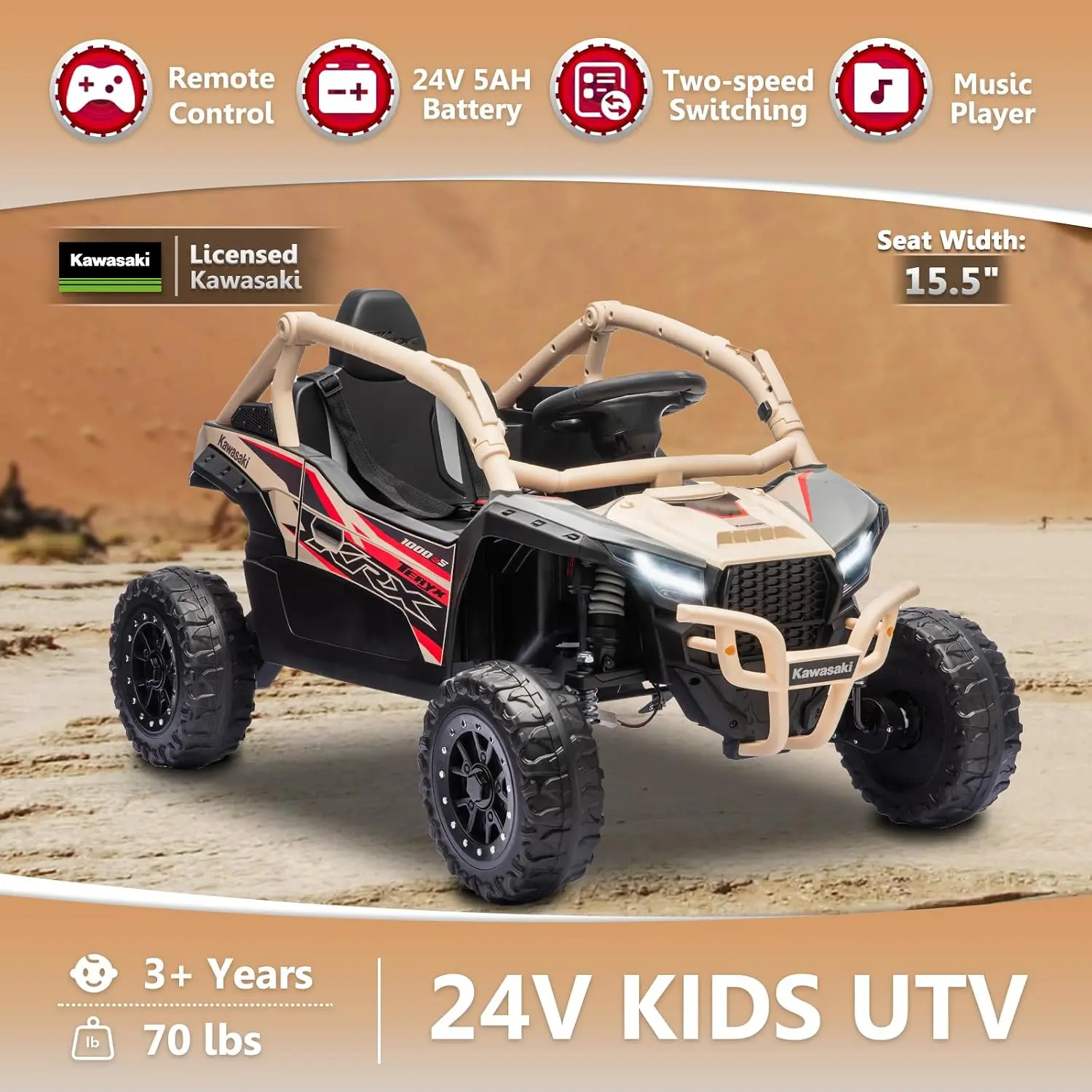 24V Licensed Kids Teryx KRX UTV Ride On Toy 4WD Remote Control Three-point Seatbelt 1 Seater EVA Tires Headlight Music Player Sp