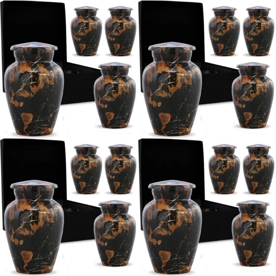 

Marble Finish Sharing Urn Mini Metal Cremation Urn for Human or Pet Ashes Small Memorial Token Urn with Velvet Bag and Funnel A