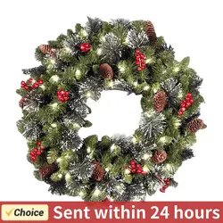 Christmas Hanging Garland Decorative Lighting Simulation Wreath Festival Theme Multifunctional for Door Window Fireplace