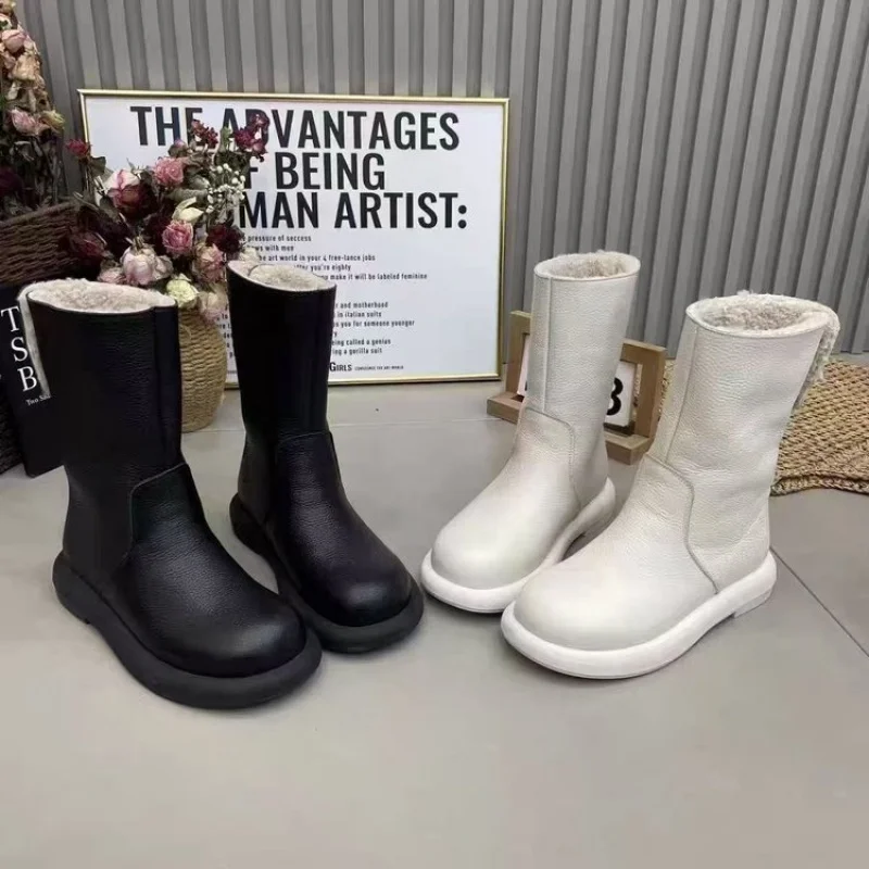 

Women's Flat Fashion Winter Boots - Plush Lined Cotton Ankle Boots, Thick Warm Snow Boots, Wear-Resistant Women's Boots