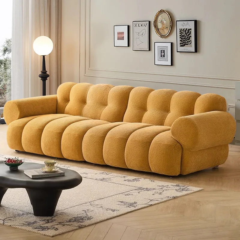 French Cream Puff Modular Sectional Sofa Set Removable Washable Fabric Modern Design Stainless Steel Legs Sponge Filling