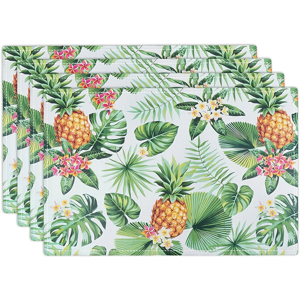 4pcs Pineapple Placemats Set of 4 Tropical Palm Leaves Plants Table Mats Washable Place Mats for Home Party Indoor Kitchen Dinin