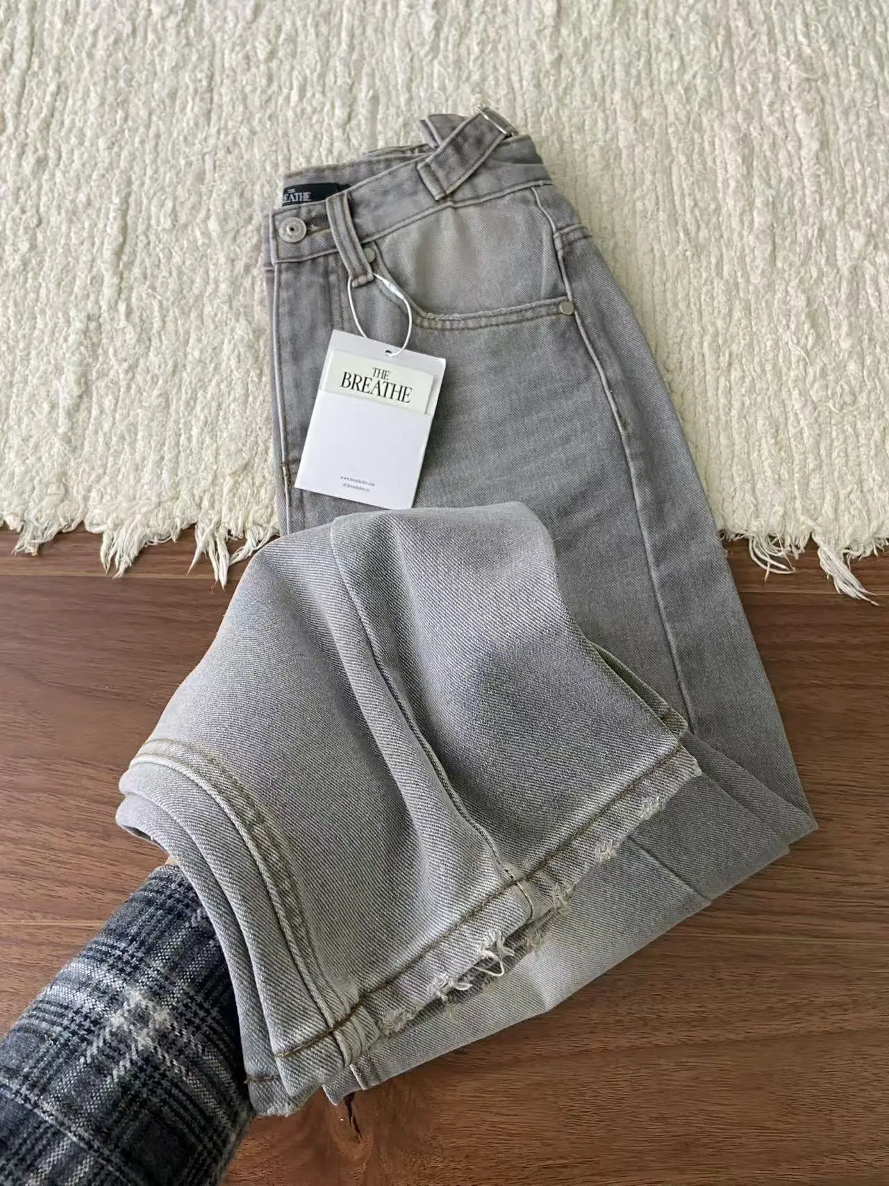 

Vintage Faded High Waist Straight Leg Jeans Cotton Stretch Zipper Fly Women's Spring Season Casual Straight Leg Trousers