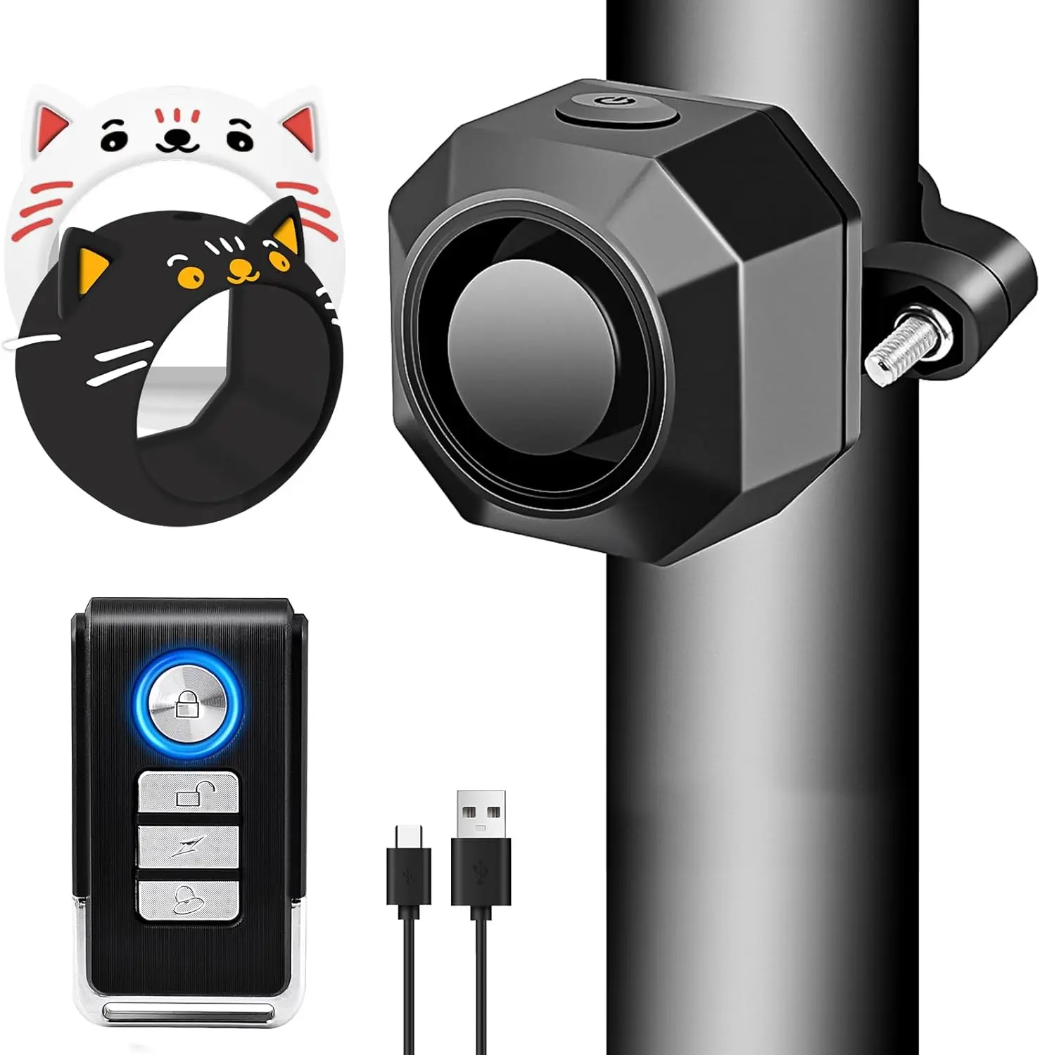 

NEW Bike Alarm with DIY Adorable Kitty Silicone Cover Waterproof Vehicle Anti-Theft Alarm System Expandable to 8 Remote Controls