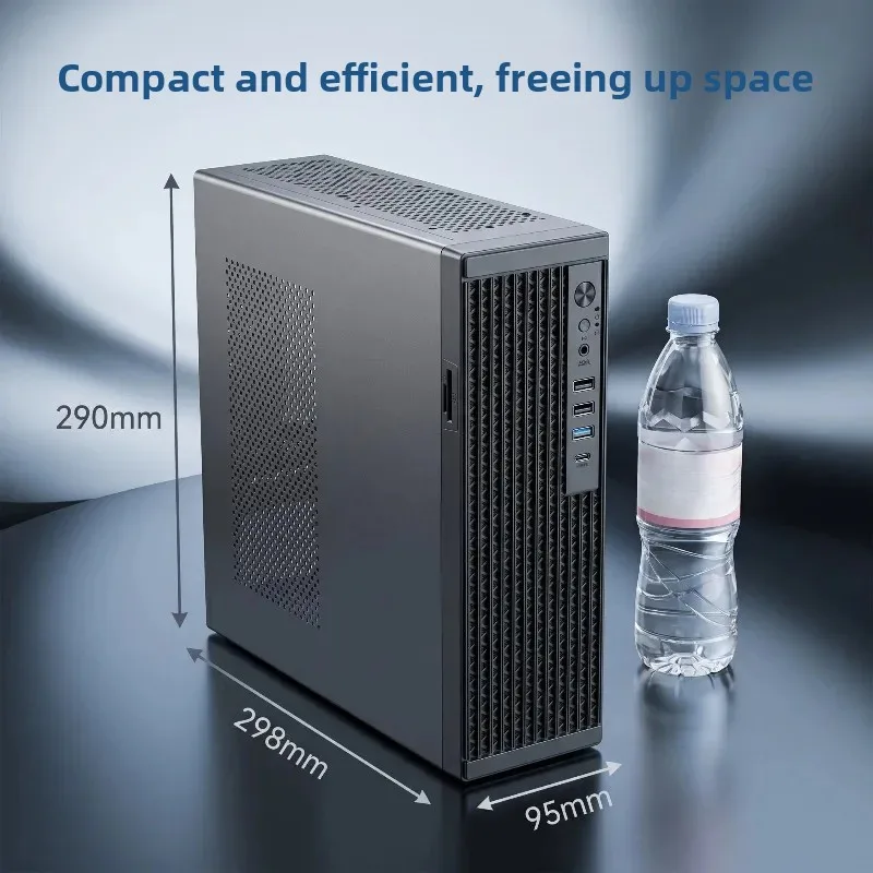 Verstärktes Mini-Desktop-Computergehäuse, schwarz, luftgekühlt, kompatibel mit 1U-Netzteil für den Geschäftsgebrauch