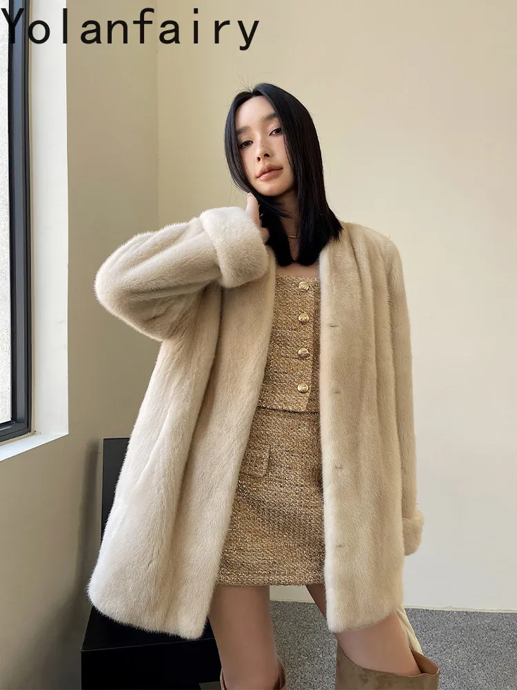 YOLANFAIRY 100% Natural Fur Coats Woman Simple High-end Velvet Whole Mink Real Fur Jacket Women's Clothes 72cm пальто женское