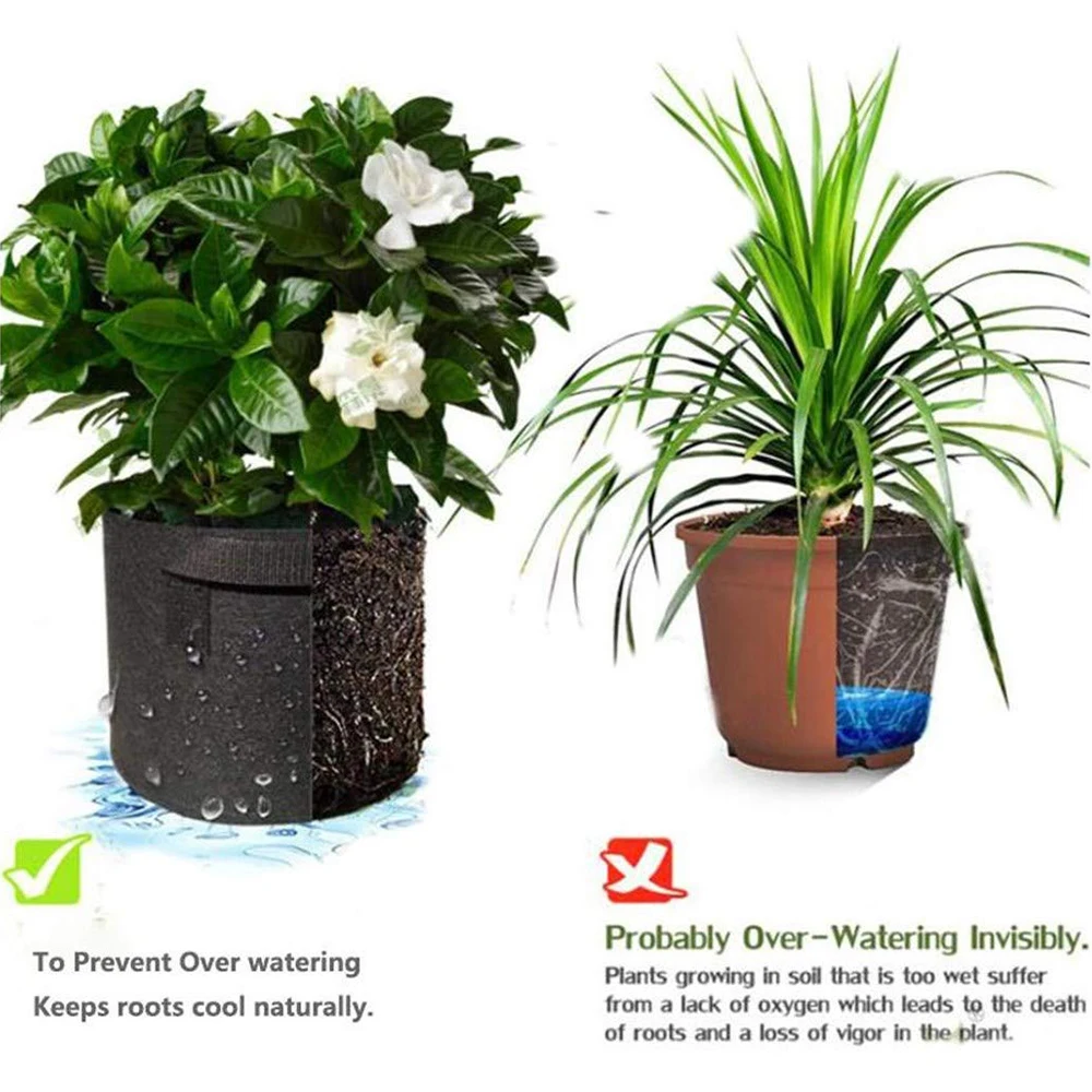 5-Pack Grow Bags/Aeration Fabric Pots with Handles(Available Capacities: 3 Gallon，4 Gallon, 5 Gallon, 7 Gallon, 30 Gallon)