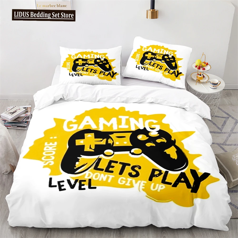 

Gamepad Duvet Cover Set Yellow Background With Buttons Boys Playroom Decoration King Size Polyester Quilt Cover With Pillowcases