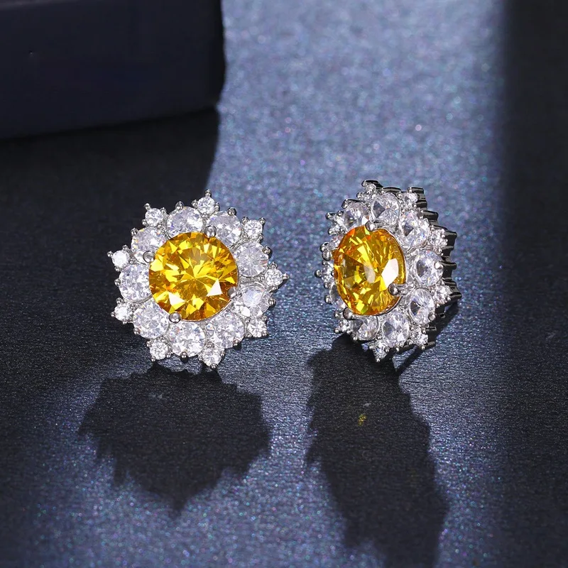 GMGYQ 2022 New Arrival 5 Color Choices Fashion Sunflowers Appearance Cubic Zirconia Stud Earrings For Women Lovely Party Gift