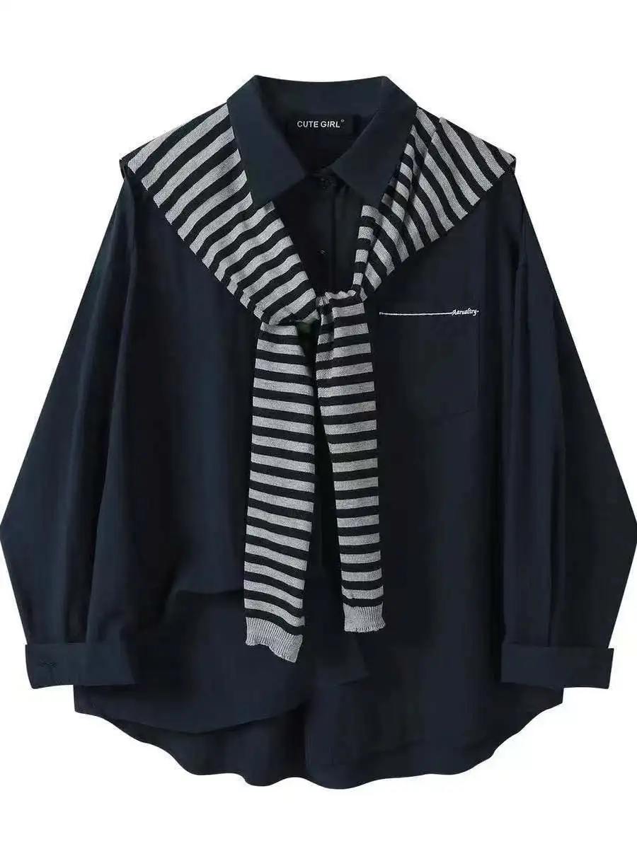 Grande taille 300 Pou Design Sense femmes irt manteau deux pièces ensemble décontracté Sle coton Polyester mélange Long col Sve