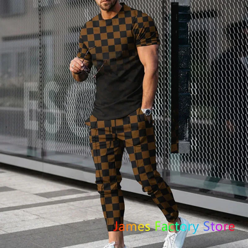 Fashion Tracksuit 2 Piece Outfit Set Men Tshirt Long Pant Suit Summer Oversized Clothes 3D Printed Sportswear Male Jogging Suit