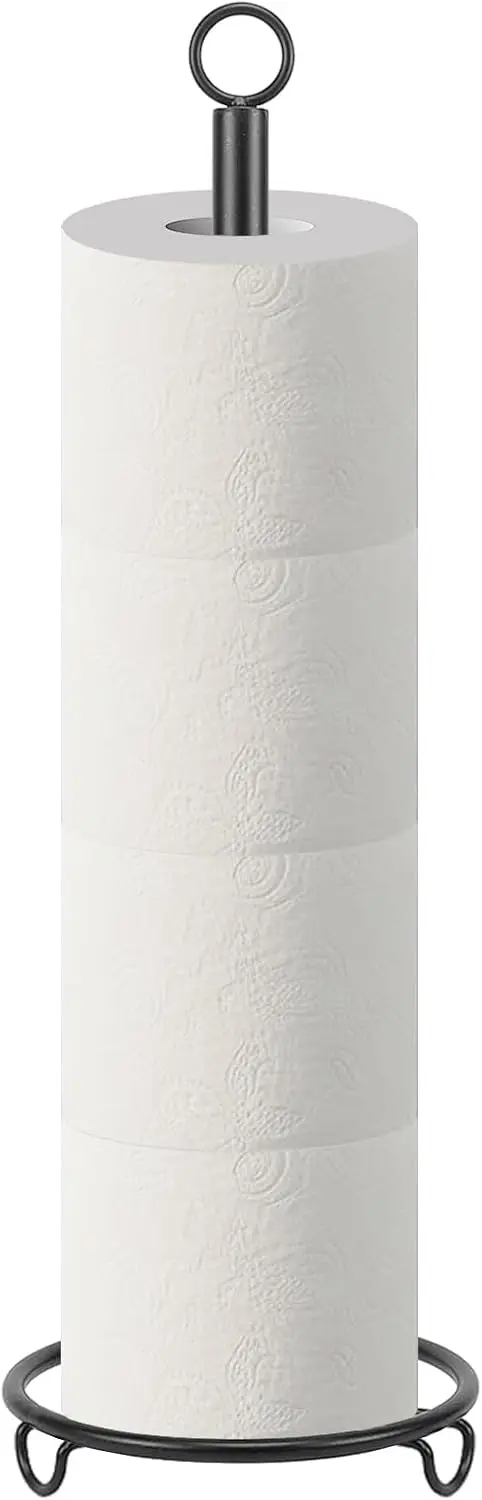 

Metal Toilet Paper Holder Stand with 4-Roll Storage, Rustproof Bathroom Tissue Roll Organizer for Countertop, 21" High Matte