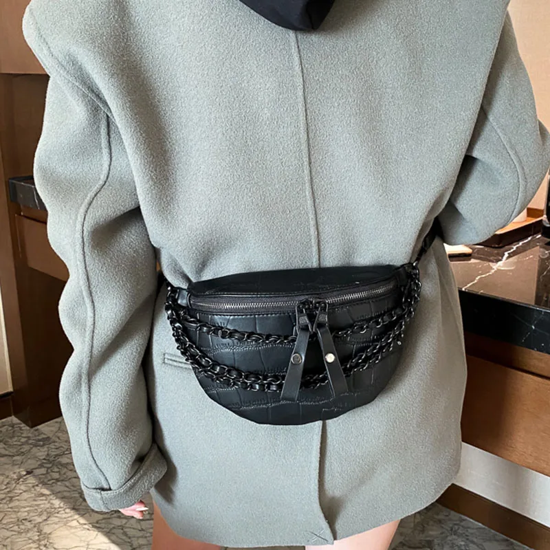 Luxury Chain Waist Bag Phone Pack And Purse For Women Waist Belt Bags Stone pattern Female Fanny pack Fashion Brand Waist pack