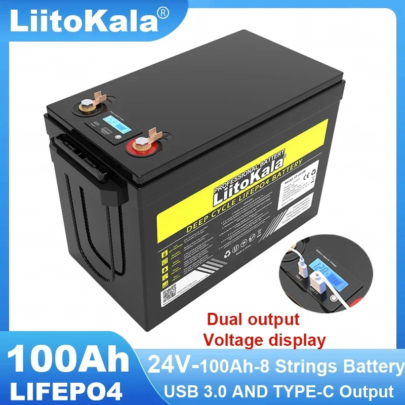 Hot liitokala 24V 100AH 32ah LiFePO4 Battery pack USB3.0 Type-C Output for 25.6v inverter Car lighter Batteries 29.2V Charger