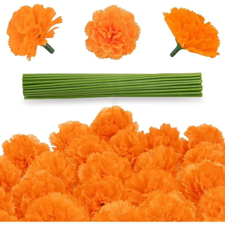 Cabezas de flores de caléndula naranja de 5CM con tallos, flores falsas de seda para el hogar, habitación, boda, fiesta, decoración de Halloween, 10/20 piezas